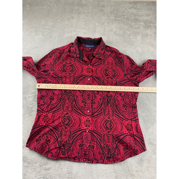 Jones New York Signature Red Black Paisley Button Up Top Blouse XL - Picture 5 of 11